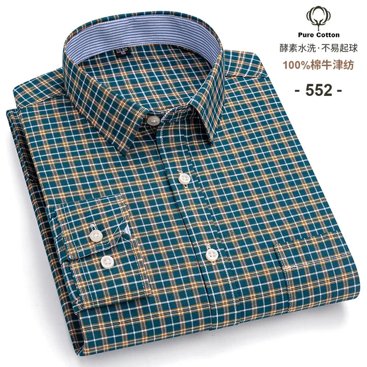 Men's Long Sleeve Cotton Oxford Plaid Button Down Casual Shirt S-7XL-Metro Lane Plaza