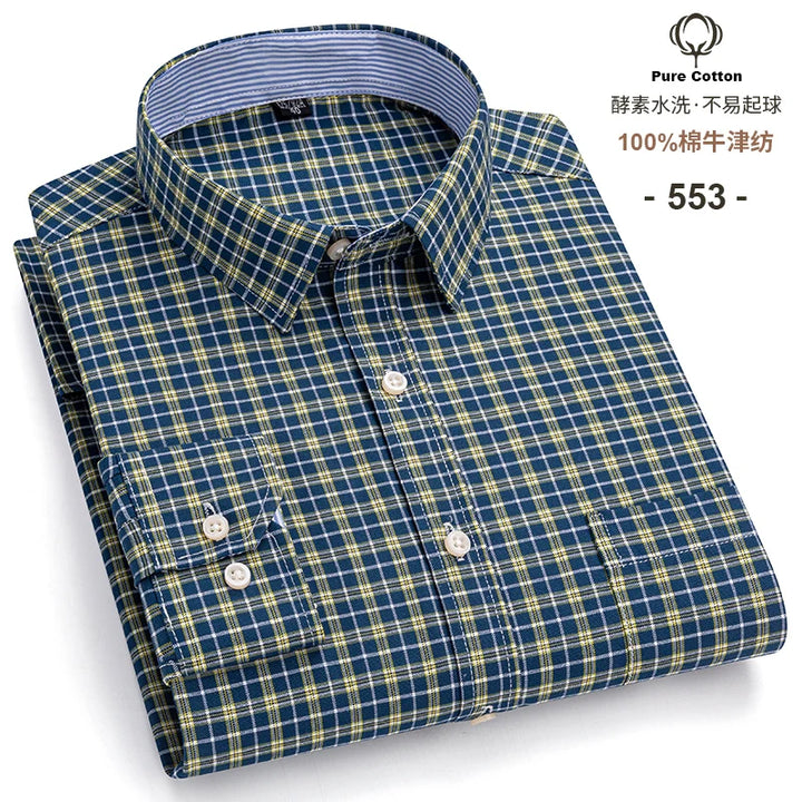 Men's Long Sleeve Cotton Oxford Plaid Button Down Casual Shirt S-7XL-Metro Lane Plaza