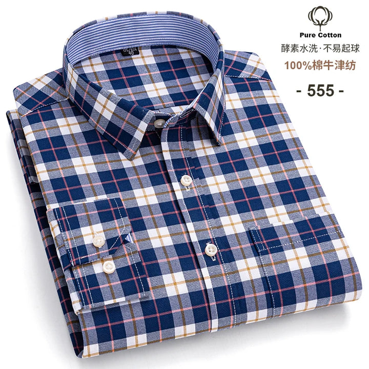 Men's Long Sleeve Cotton Oxford Plaid Button Down Casual Shirt S-7XL-Metro Lane Plaza