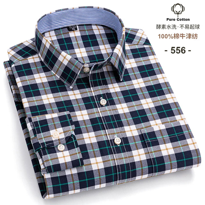 Men's Long Sleeve Cotton Oxford Plaid Button Down Casual Shirt S-7XL-Metro Lane Plaza