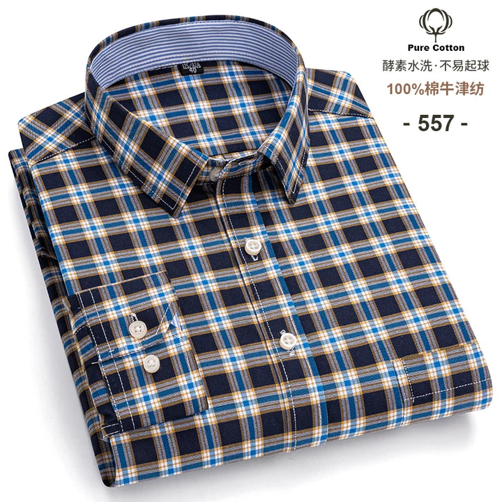 Men's Long Sleeve Cotton Oxford Plaid Button Down Casual Shirt S-7XL-Metro Lane Plaza