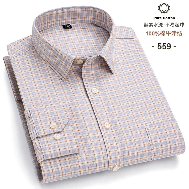 Men's Long Sleeve Cotton Oxford Plaid Button Down Casual Shirt S-7XL-Metro Lane Plaza