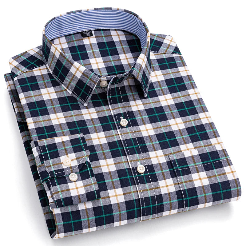 Men's Long Sleeve Cotton Oxford Plaid Button Down Casual Shirt S-7XL-Metro Lane Plaza