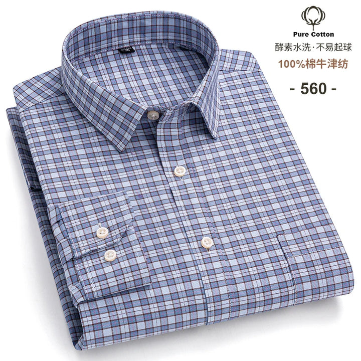 Men's Long Sleeve Cotton Oxford Plaid Button Down Casual Shirt S-7XL-Metro Lane Plaza