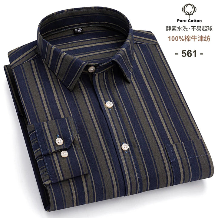 Men's Long Sleeve Cotton Oxford Plaid Button Down Casual Shirt S-7XL-Metro Lane Plaza
