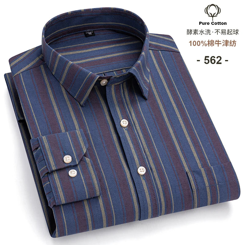 Men's Long Sleeve Cotton Oxford Plaid Button Down Casual Shirt S-7XL-Metro Lane Plaza