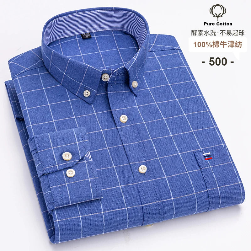 Men's Long Sleeve Cotton Oxford Plaid Button Down Casual Shirt S-7XL-Metro Lane Plaza