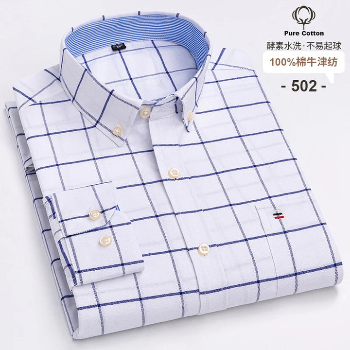 Men's Long Sleeve Cotton Oxford Plaid Button Down Casual Shirt S-7XL-Metro Lane Plaza