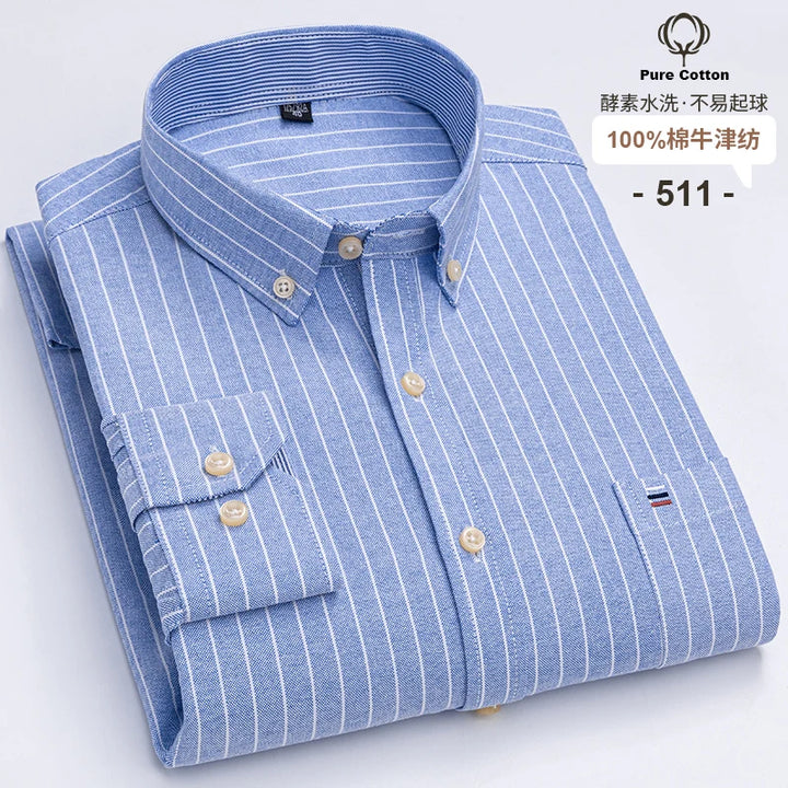 Men's Long Sleeve Cotton Oxford Plaid Button Down Casual Shirt S-7XL-Metro Lane Plaza