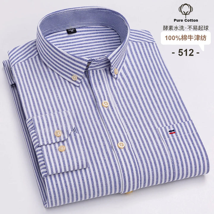 Men's Long Sleeve Cotton Oxford Plaid Button Down Casual Shirt S-7XL-Metro Lane Plaza