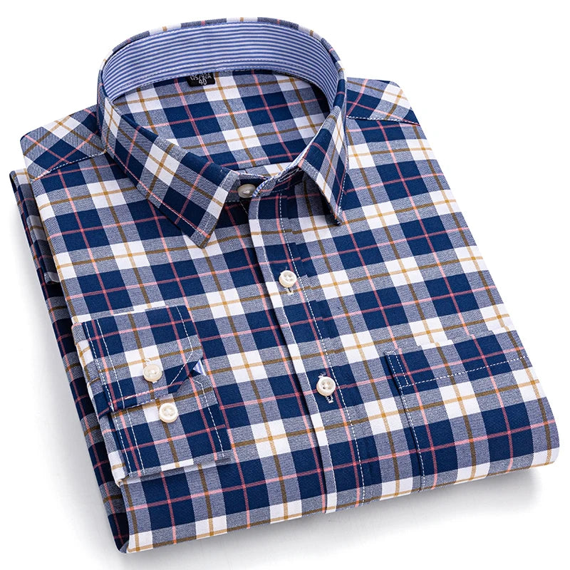 Men's Long Sleeve Cotton Oxford Plaid Button Down Casual Shirt S-7XL-Metro Lane Plaza