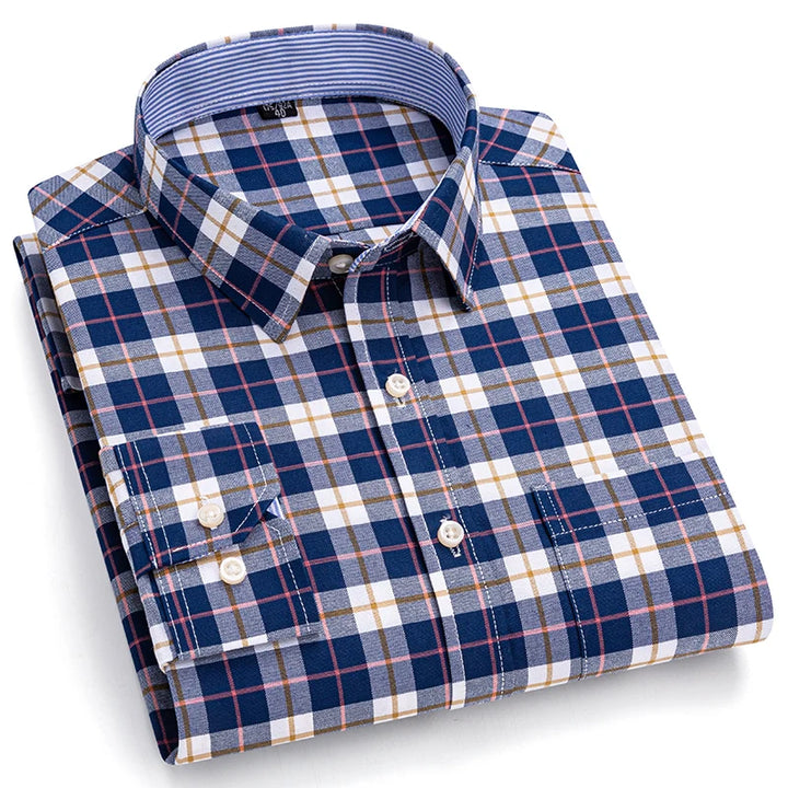 Men's Long Sleeve Cotton Oxford Plaid Button Down Casual Shirt S-7XL-Metro Lane Plaza