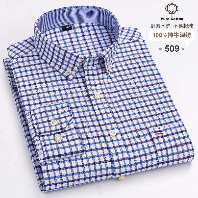 Men's Long Sleeve Cotton Oxford Plaid Button Down Casual Shirt S-7XL-Metro Lane Plaza
