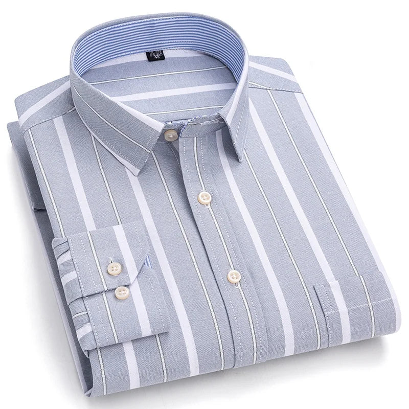 Men's Long Sleeve Cotton Oxford Plaid Button Down Casual Shirt S-7XL-Metro Lane Plaza