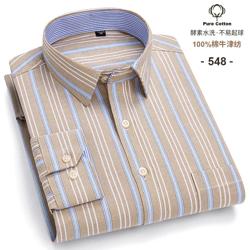 Men's Long Sleeve Cotton Oxford Plaid Button Down Casual Shirt S-7XL-Metro Lane Plaza