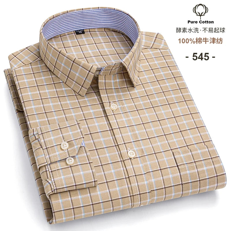 Men's Long Sleeve Cotton Oxford Plaid Button Down Casual Shirt S-7XL-Metro Lane Plaza