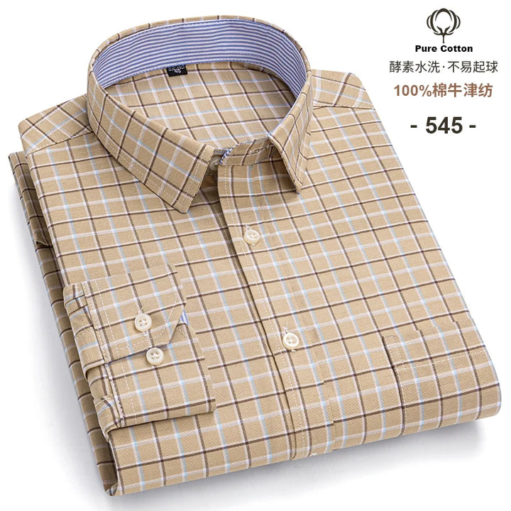 Men's Long Sleeve Cotton Oxford Plaid Button Down Casual Shirt S-7XL-Metro Lane Plaza