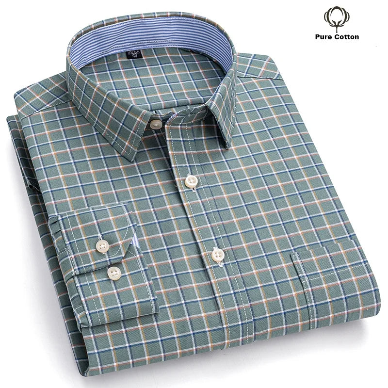 Men's Long Sleeve Cotton Oxford Plaid Button Down Casual Shirt S-7XL-Metro Lane Plaza