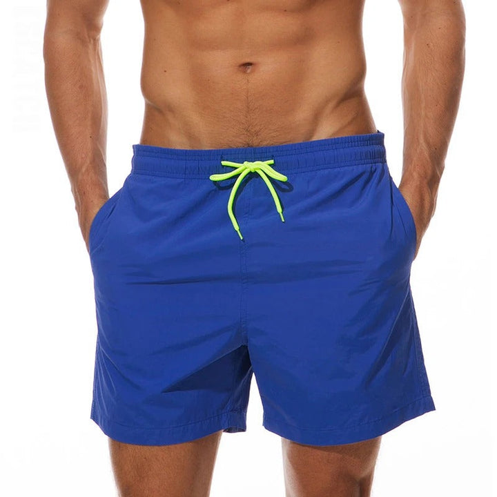 Men's Single-Colored Bathing Shorts with Contrast Drawstring-Metro Lane Plaza