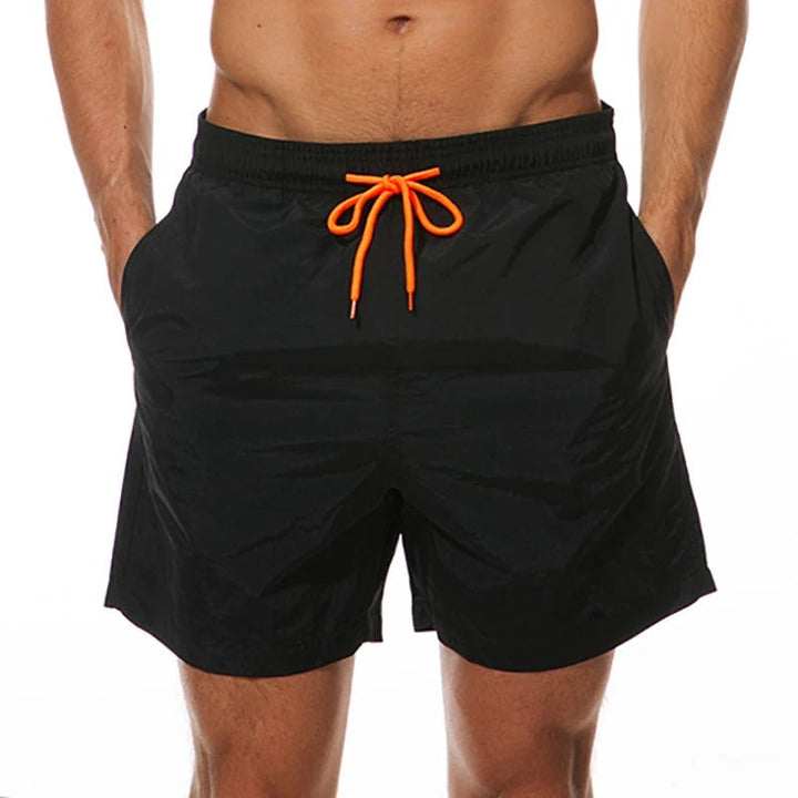 Men's Single-Colored Bathing Shorts with Contrast Drawstring-Metro Lane Plaza