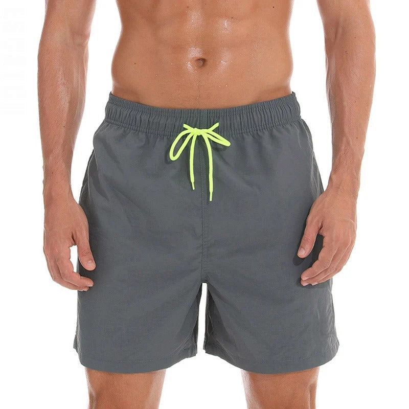 Men's Single-Colored Bathing Shorts with Contrast Drawstring-Metro Lane Plaza