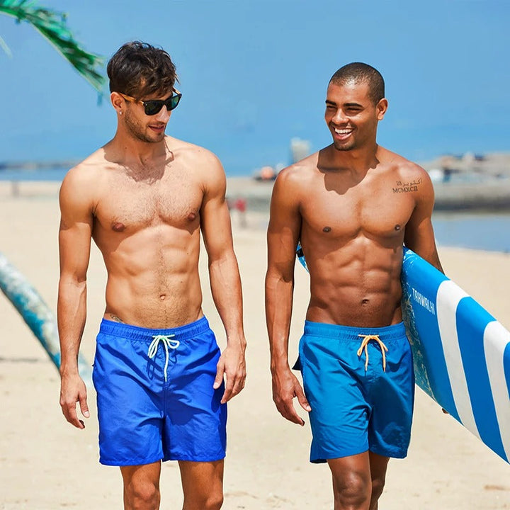 Men's Single-Colored Bathing Shorts with Contrast Drawstring-Metro Lane Plaza