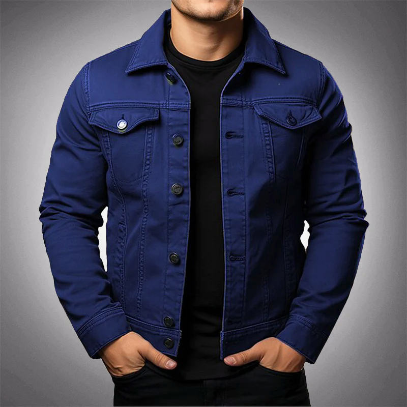Men's Stylish Denim Jacket with Buttons and Functional Pockets-Metro Lane Plaza