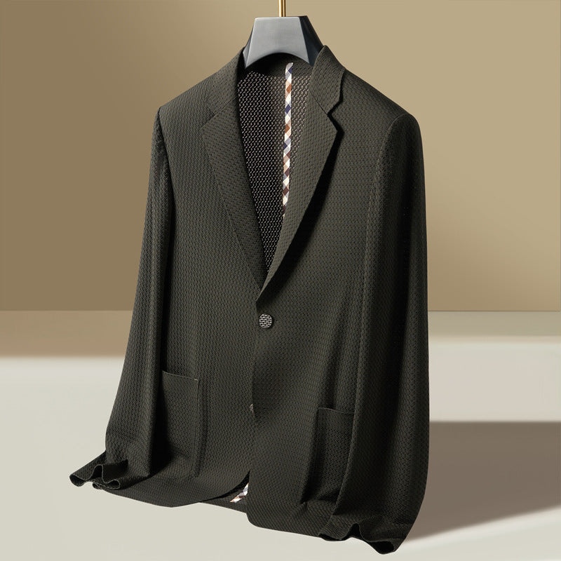 Men's Textured Lightweight Single-Breasted Blazer-Metro Lane Plaza