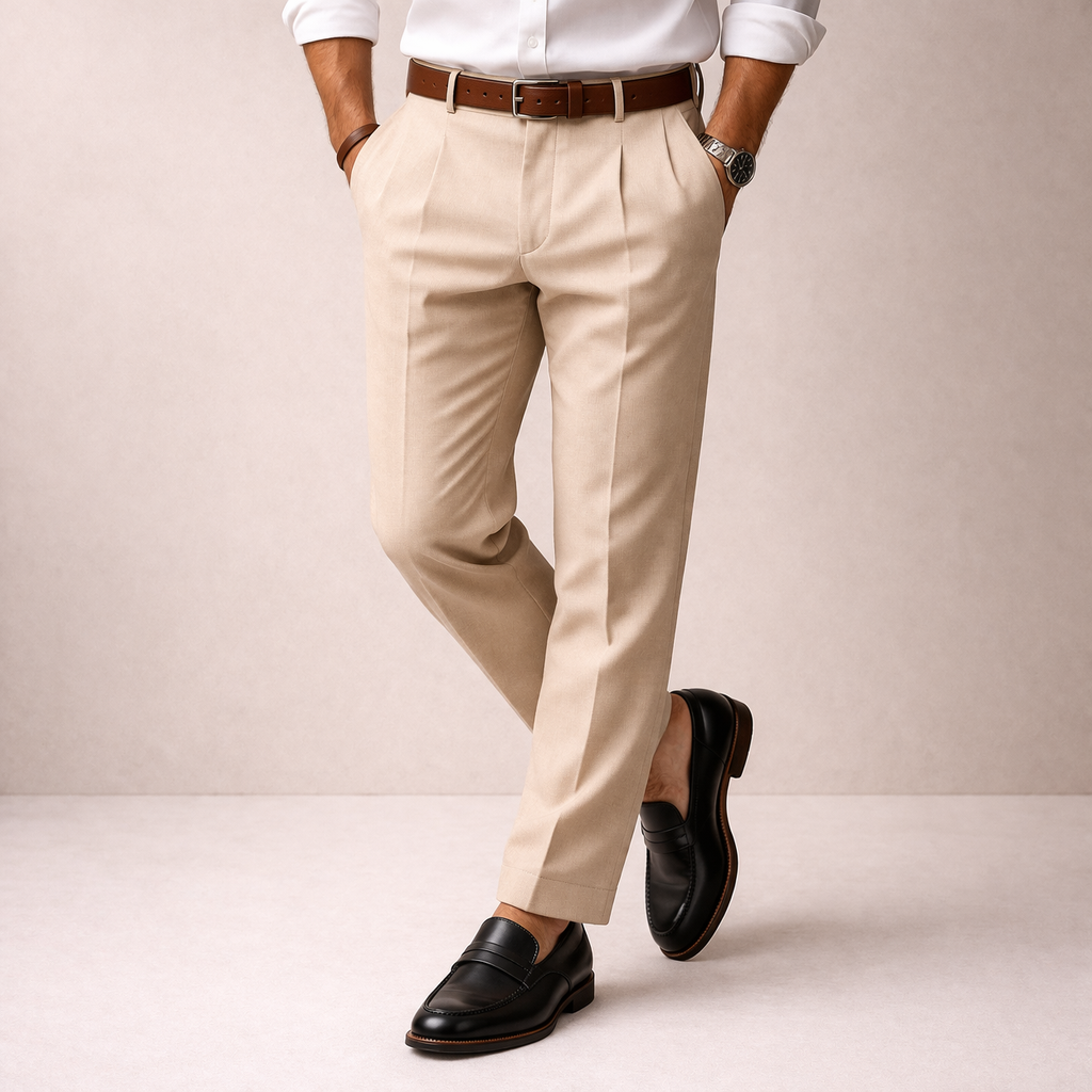 Lucas | Men's Elegant Breathable Pinstripe Trousers-Metro Lane Plaza