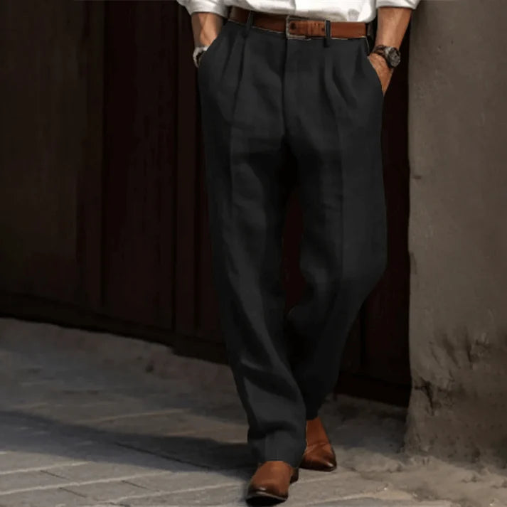 Lucas | Men's Elegant Breathable Pinstripe Trousers-Metro Lane Plaza