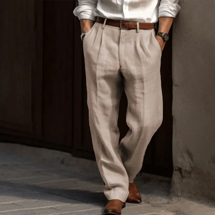 Lucas | Men's Elegant Breathable Pinstripe Trousers-Metro Lane Plaza