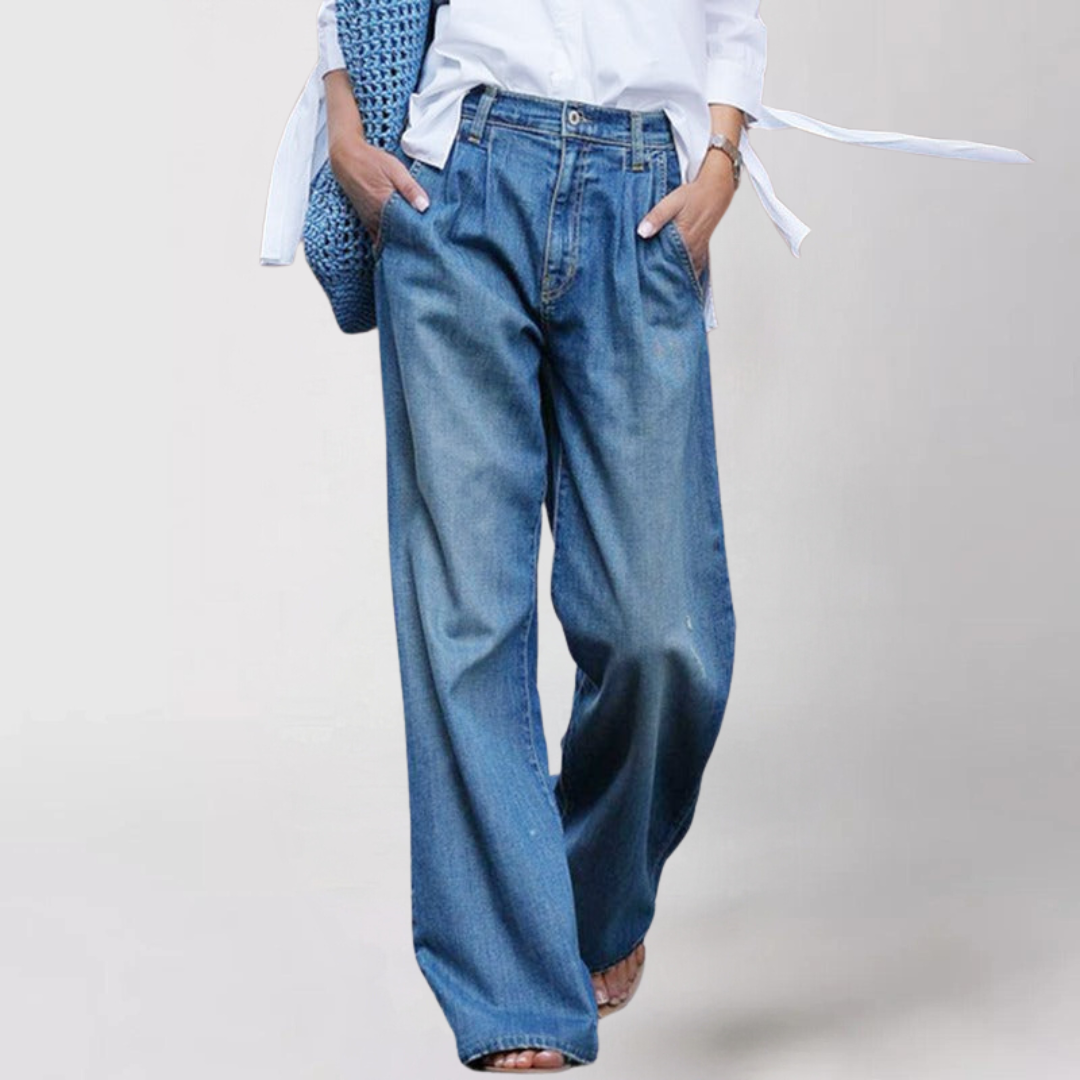 Mira | Women's Casual High-Waisted Denim Pants-Metro Lane Plaza
