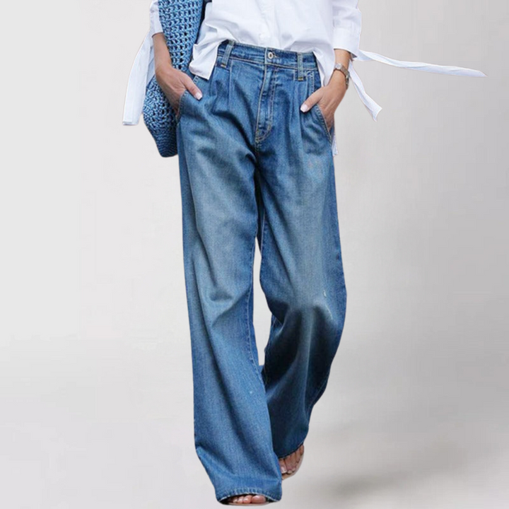Mira | Women's Casual High-Waisted Denim Pants-Metro Lane Plaza
