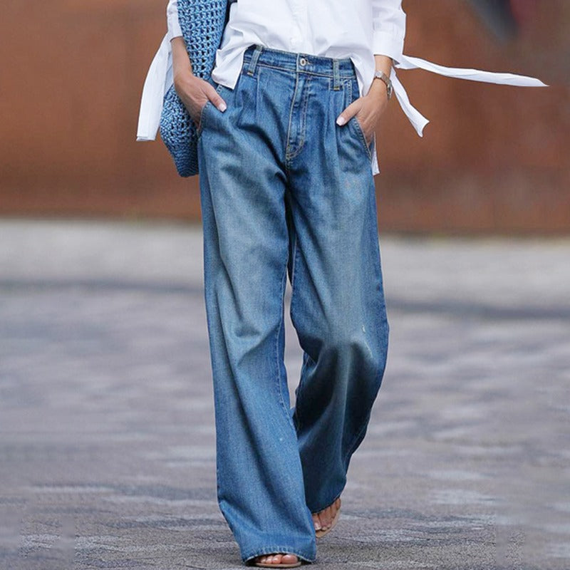 Mira | Women's Casual High-Waisted Denim Pants-Metro Lane Plaza