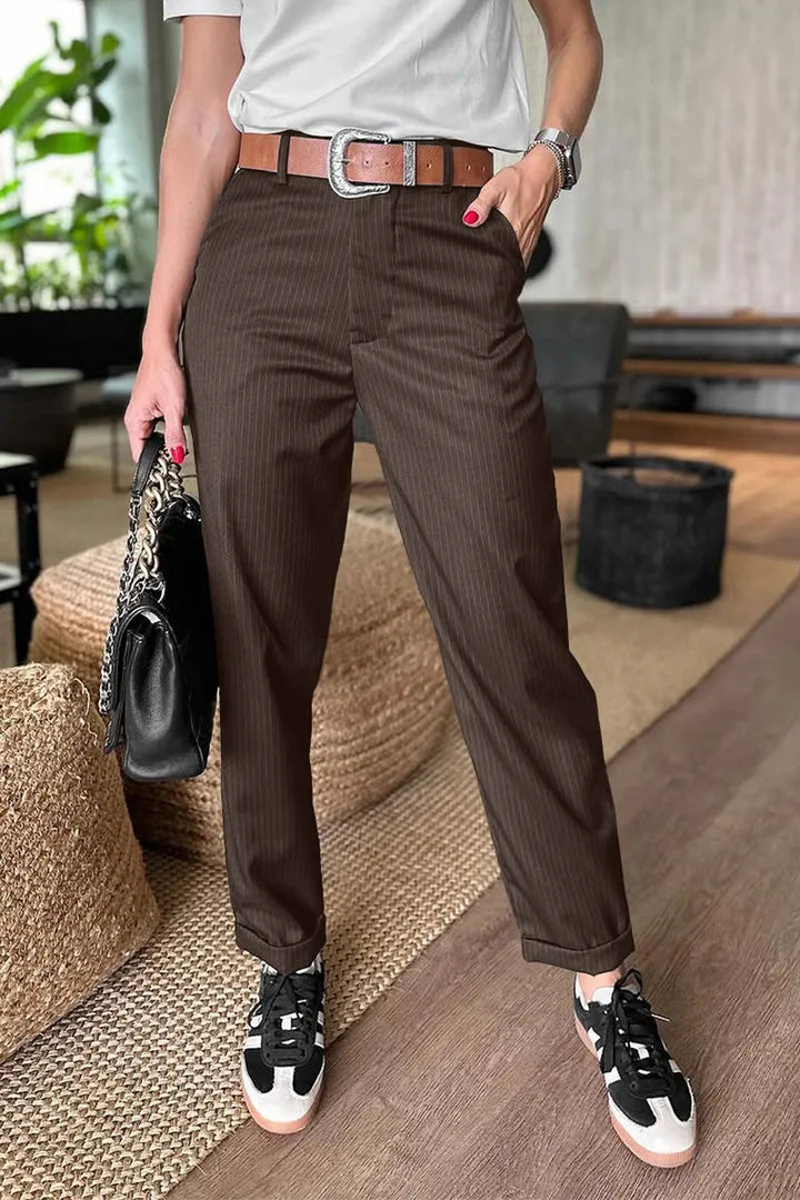 Samantha | Women's Elegant High-Waist Straight Leg Pants-Metro Lane Plaza