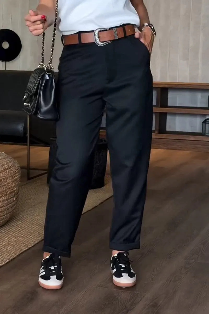Samantha | Women's Elegant High-Waist Straight Leg Pants-Metro Lane Plaza