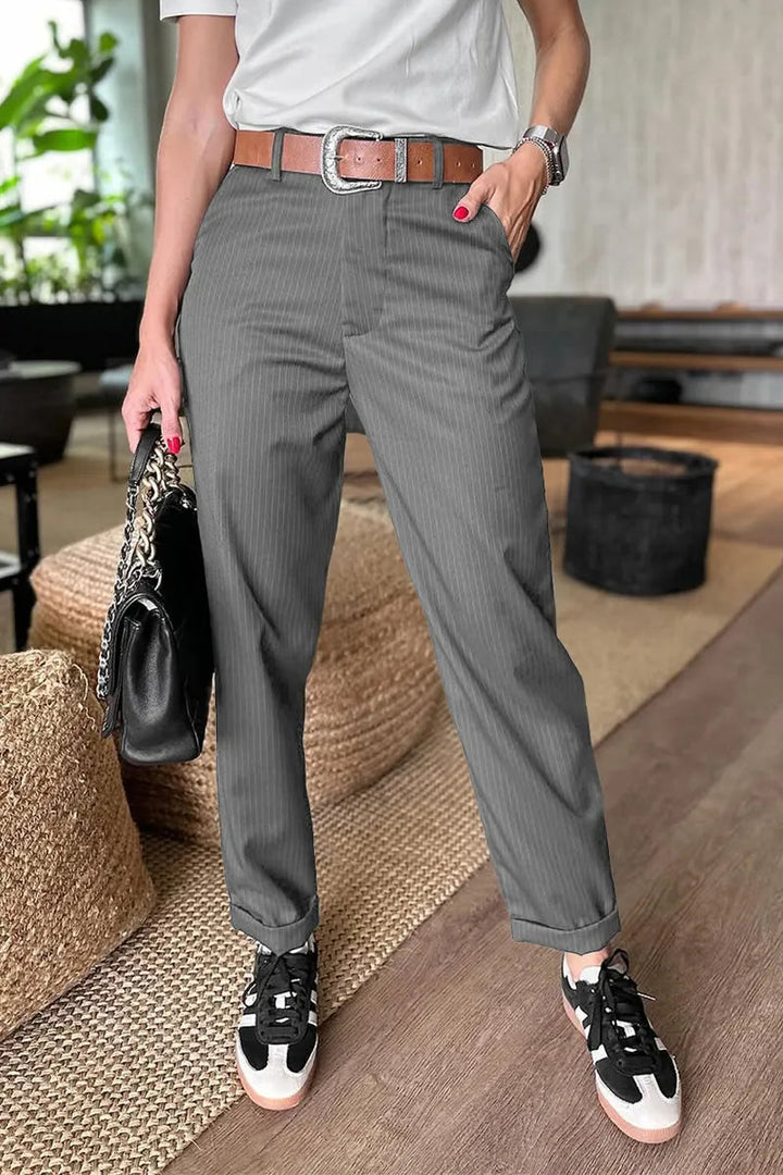 Samantha | Women's Elegant High-Waist Straight Leg Pants-Metro Lane Plaza