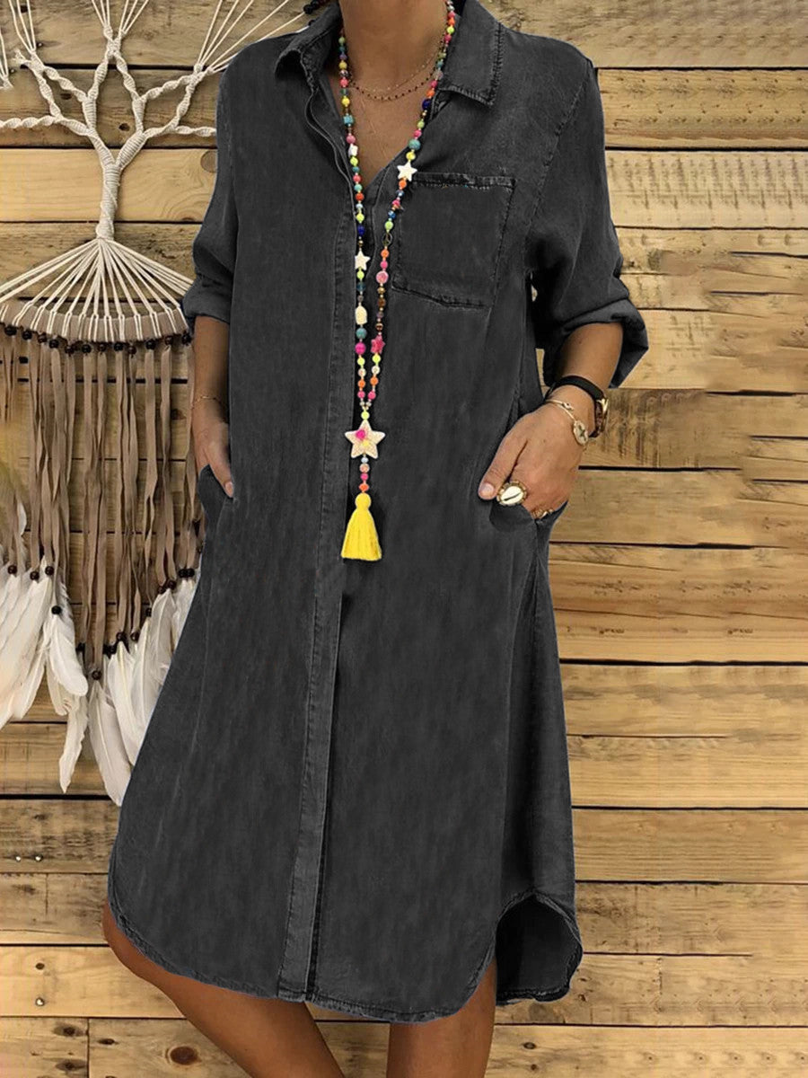 Mira | Women's Elegant Casual Denim Shirt Dress-Metro Lane Plaza