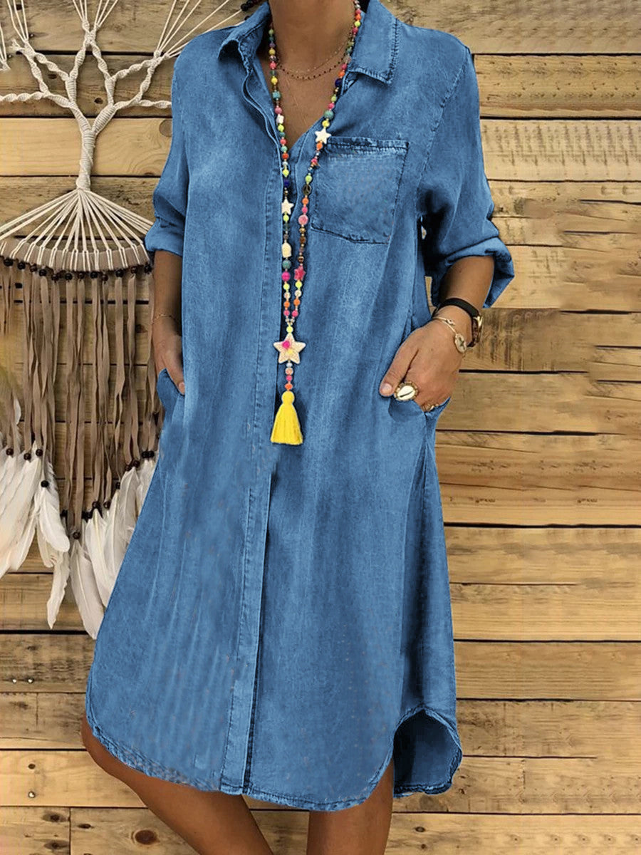 Mira | Women's Elegant Casual Denim Shirt Dress-Metro Lane Plaza