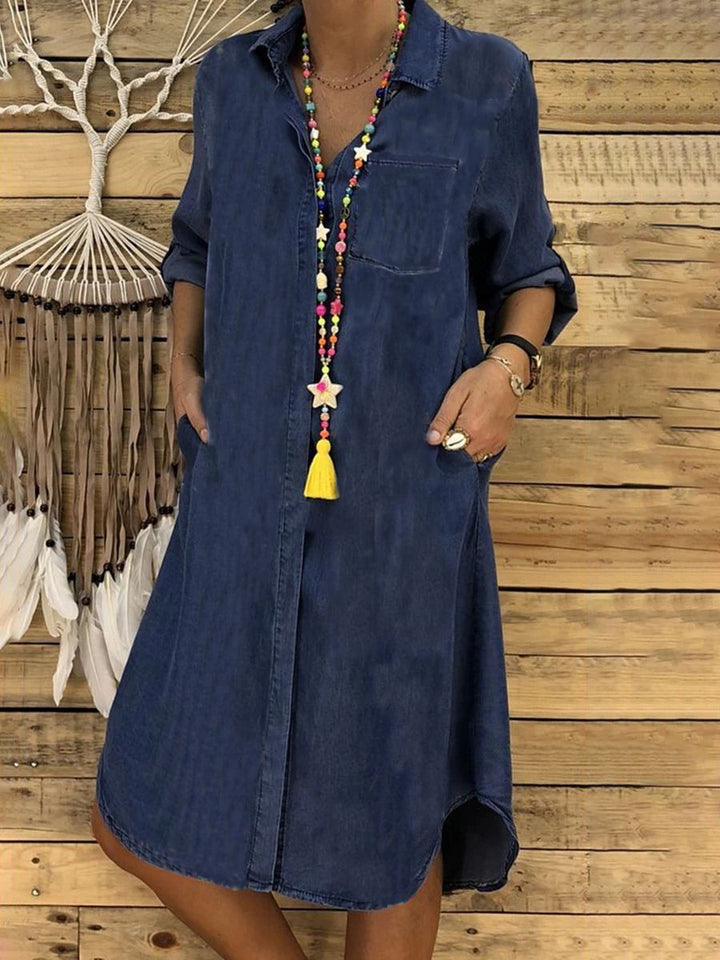 Mira | Women's Elegant Casual Denim Shirt Dress-Metro Lane Plaza