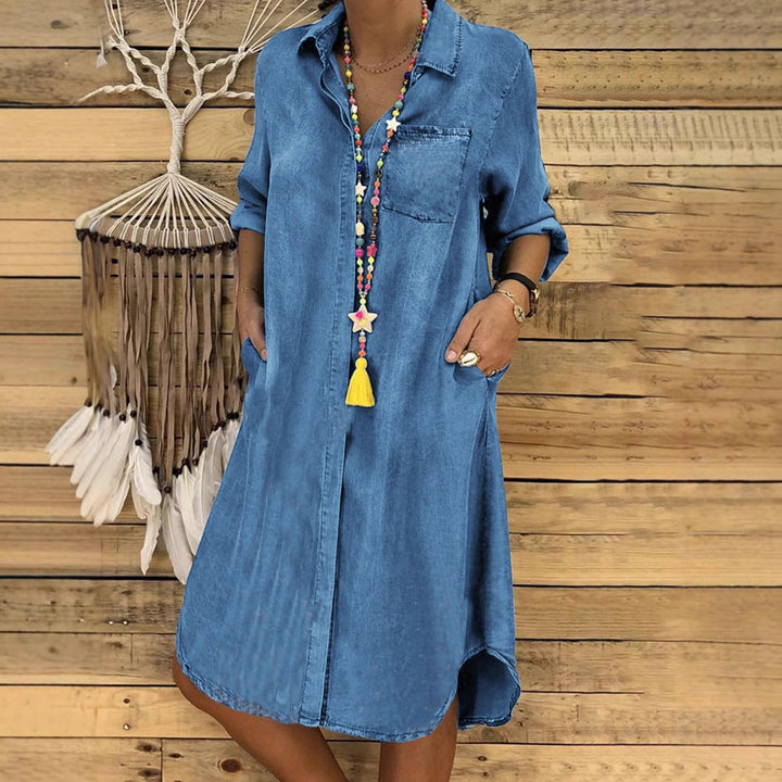 Mira | Women's Elegant Casual Denim Shirt Dress-Metro Lane Plaza