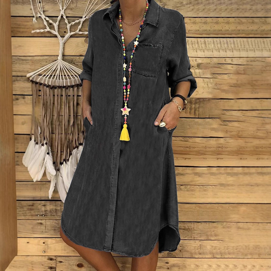 Mira | Women's Elegant Casual Denim Shirt Dress-Metro Lane Plaza