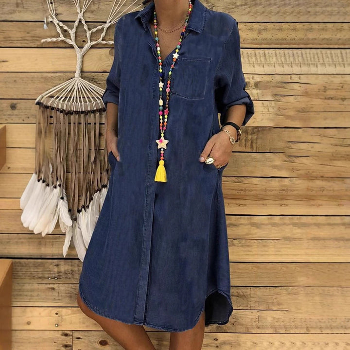 Mira | Women's Elegant Casual Denim Shirt Dress-Metro Lane Plaza
