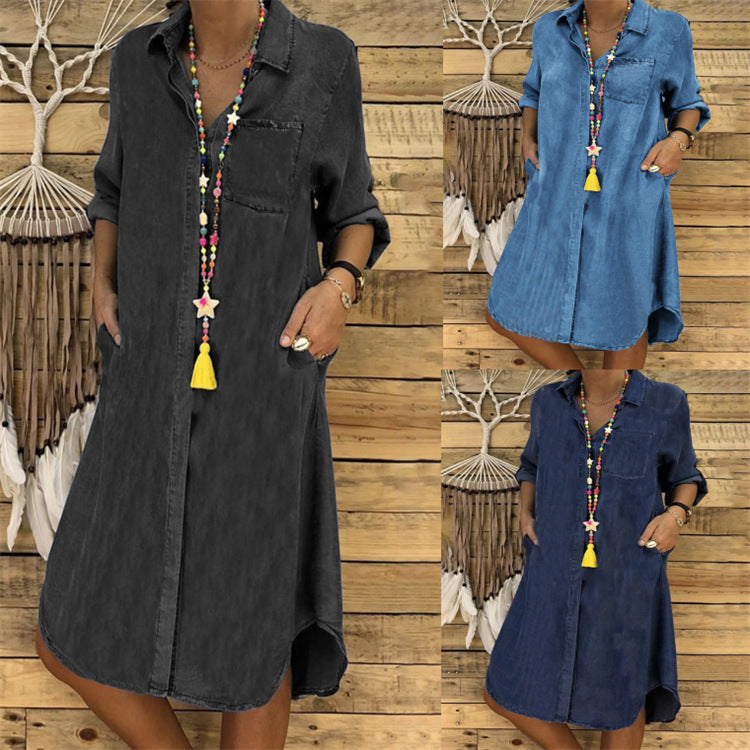 Mira | Women's Elegant Casual Denim Shirt Dress-Metro Lane Plaza