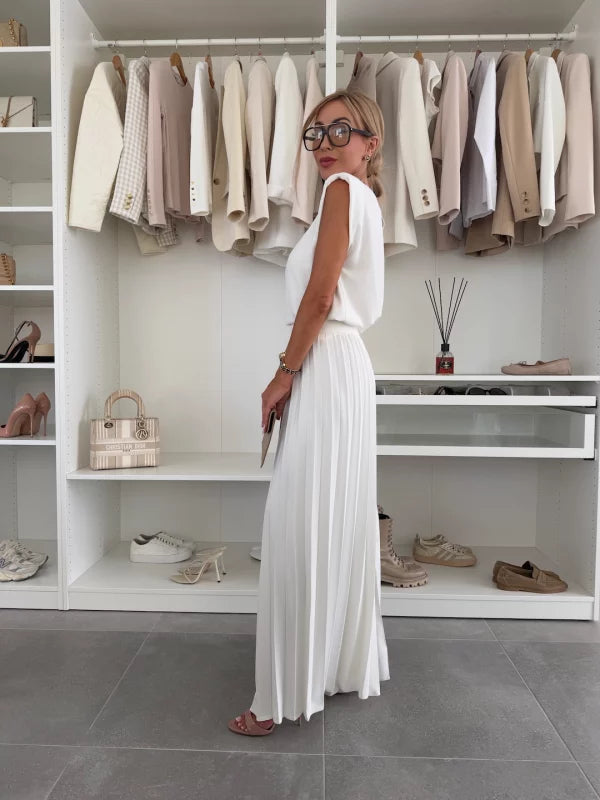 Ann | Women's Sophisticated Sleeveless Top and Wide Leg Pants Set-Metro Lane Plaza