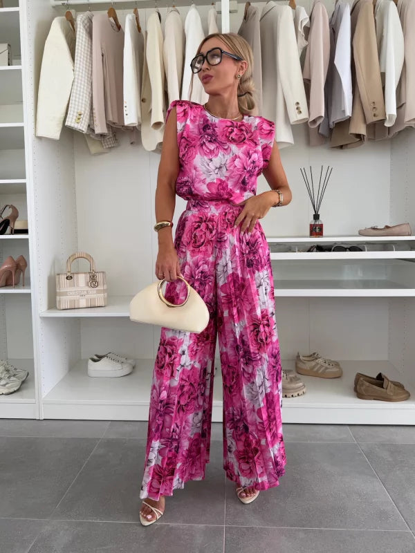 Ann | Women's Sophisticated Sleeveless Top and Wide Leg Pants Set-Metro Lane Plaza