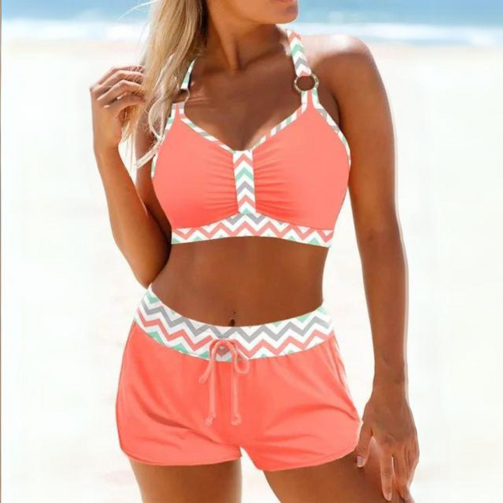 Summer | Women's High-Waisted Bikini Set with Shorts-Metro Lane Plaza