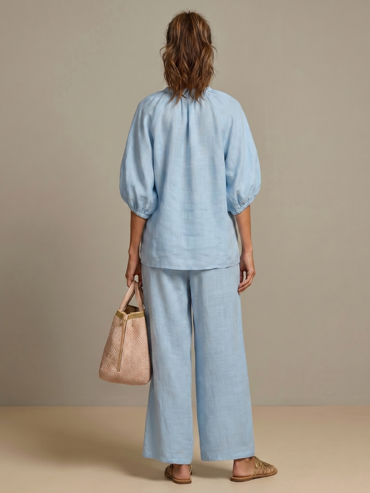 Olivia | Women's Trendy Zip-Up Blouse and Wide-Leg Trouser Set-Metro Lane Plaza