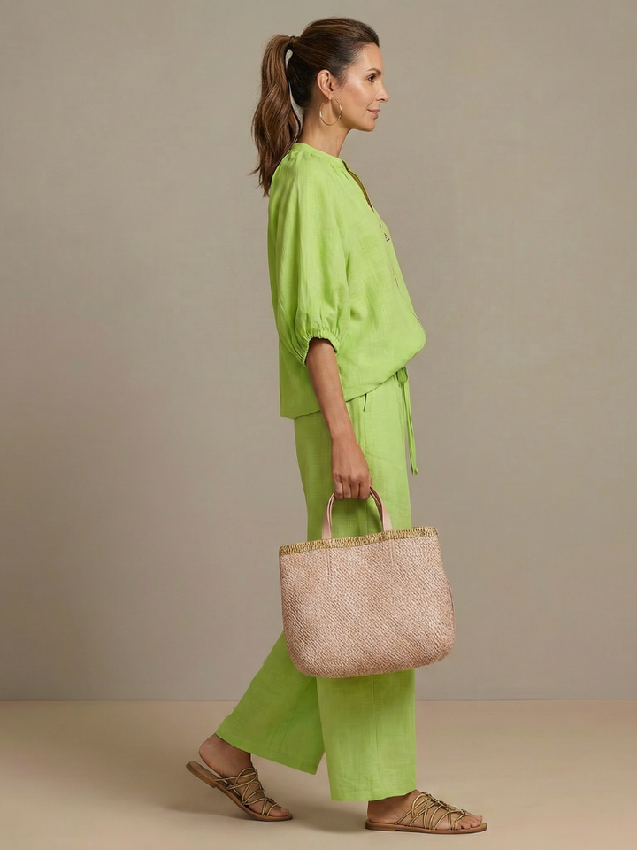 Olivia | Women's Trendy Zip-Up Blouse and Wide-Leg Trouser Set-Metro Lane Plaza