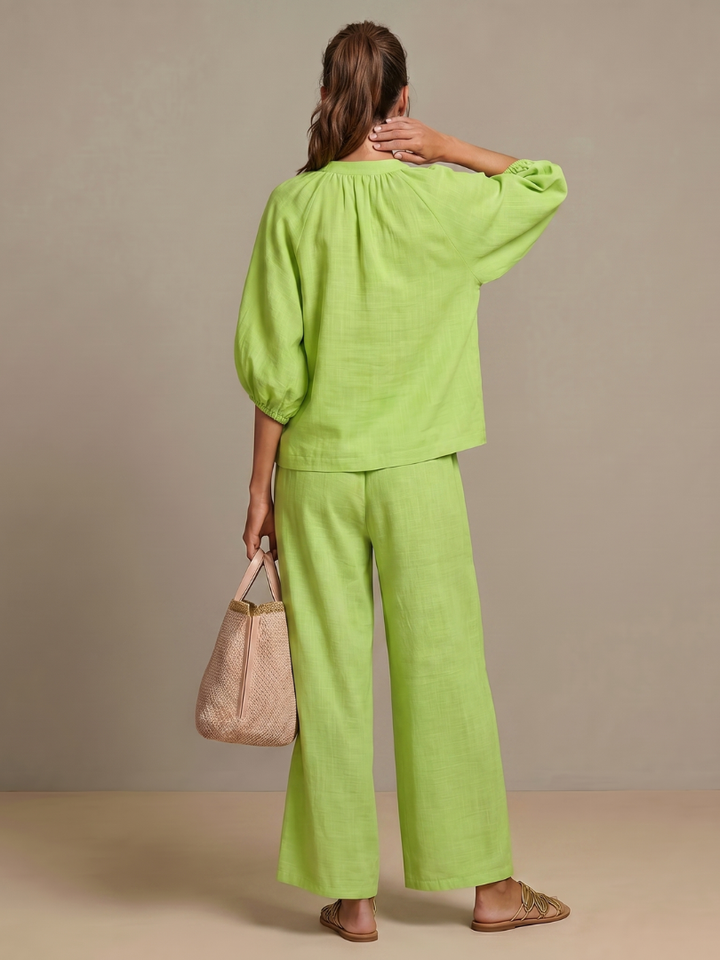 Olivia | Women's Trendy Zip-Up Blouse and Wide-Leg Trouser Set-Metro Lane Plaza